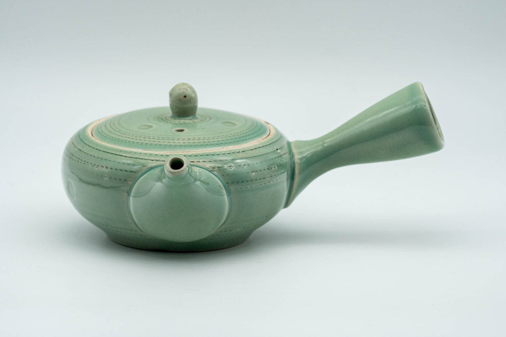 Japanese Kyusu - Mint Green Hiramaru-gata Obi-ami Teapot - 220ml