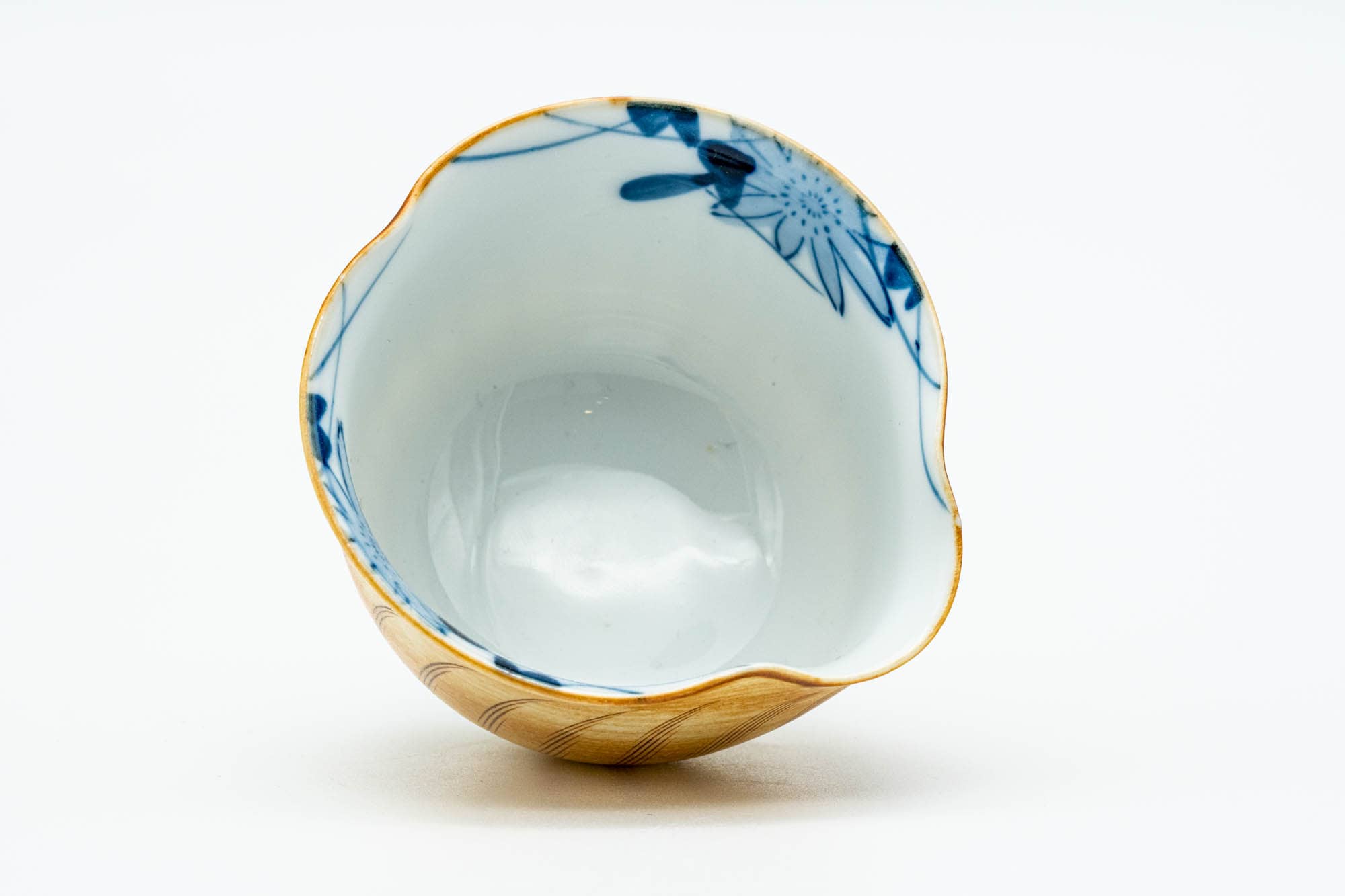 Japanese Tea Set - Yellow Brush Glazed Arita-yaki Kyusu Teapot with Blue Floral Interior Glazed Katakuchi Water Cooler and 4 Yunomi Teacups