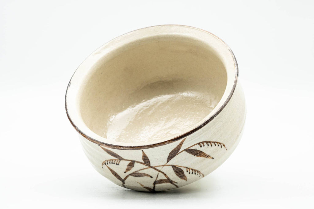 Japanese Kensui - Small Long Grass White Glazed Water Bowl - 300ml