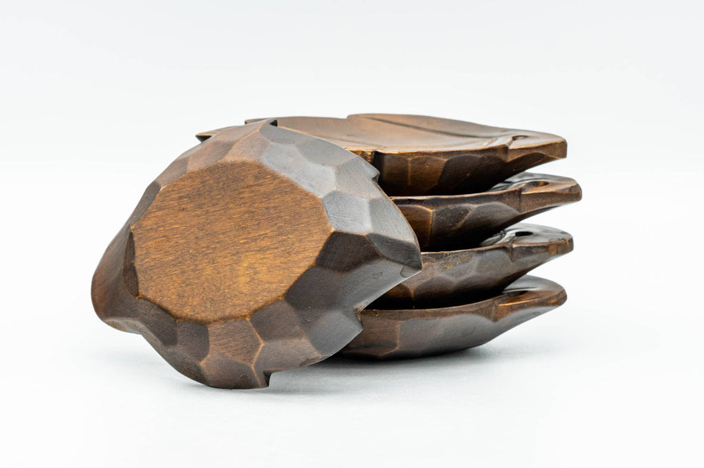 Japanese Chataku - Set of 5 Leaf-shaped Wooden Tea Saucers