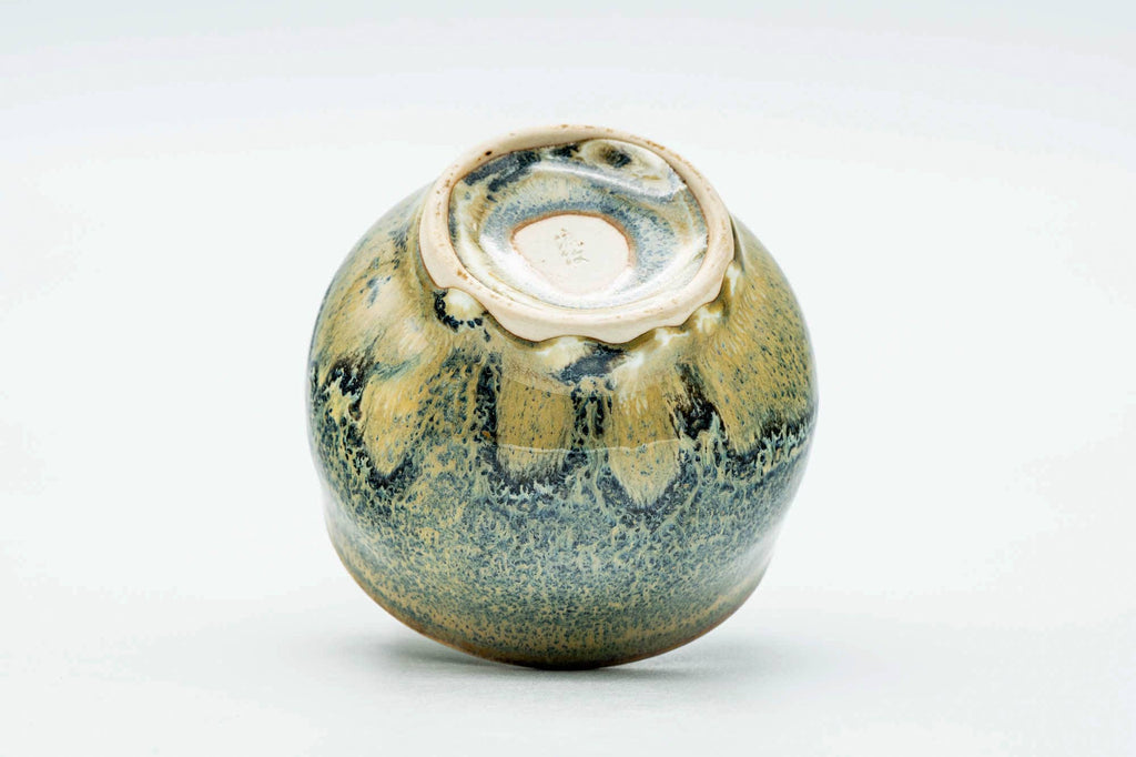 Japanese Teacup - Green Yellow Hare's Fur Drip-Glazed Yunomi - 100ml