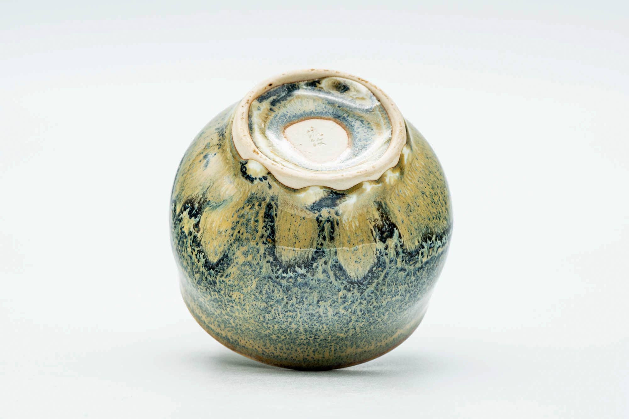 Japanese Teacup - Green Yellow Hare's Fur Drip-Glazed Yunomi - 100ml