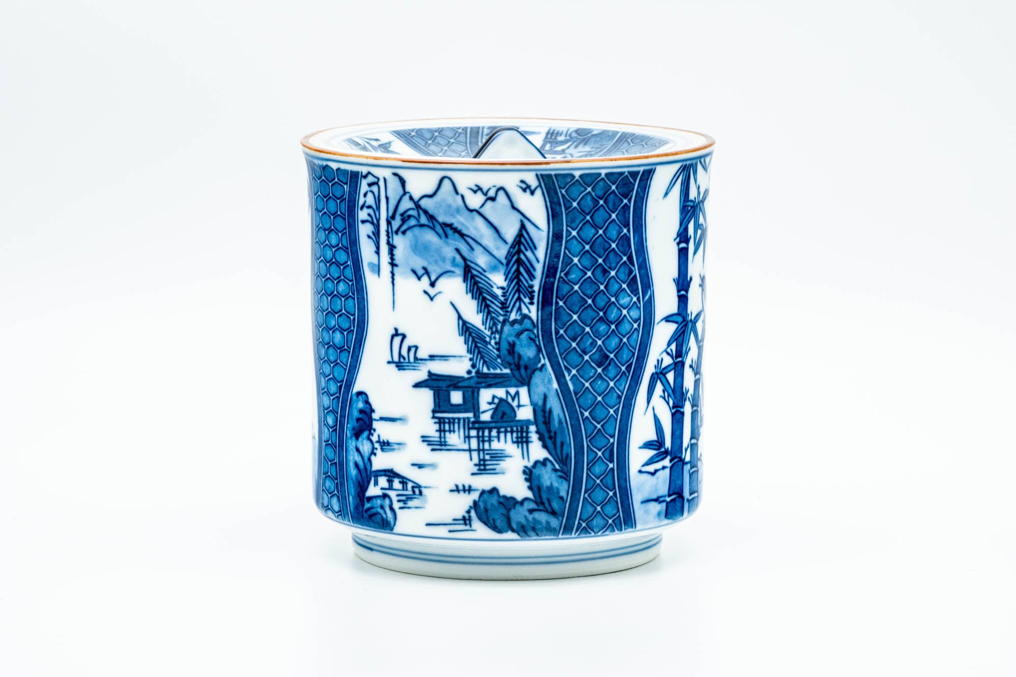 Japanese Mizusashi - Bamboo Geometric Patterned Arita-yaki Fresh Water Jar - 1200ml