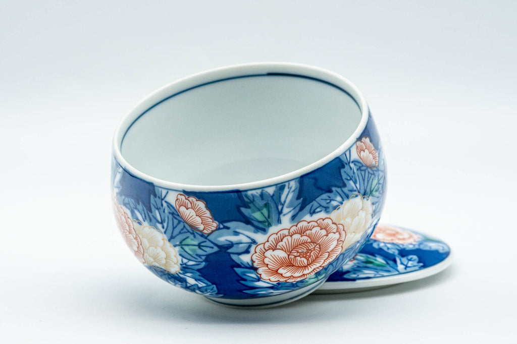 Japanese Teacup - Blue Pink Floral Arita-yaki Lidded Yunomi - 150ml