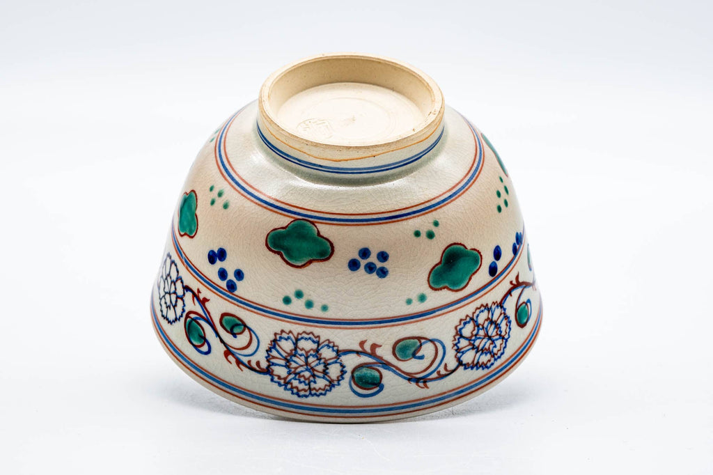 Japanese Matcha Bowl - Floral Geometric Trim Beni-Annan Chawan - 250ml