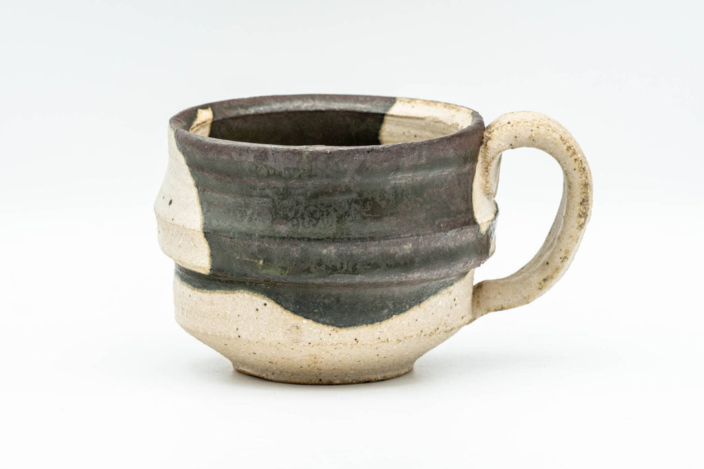 Japanese Teacup - Abstract Brown White Glazed Ushirode Yunomi - 200ml