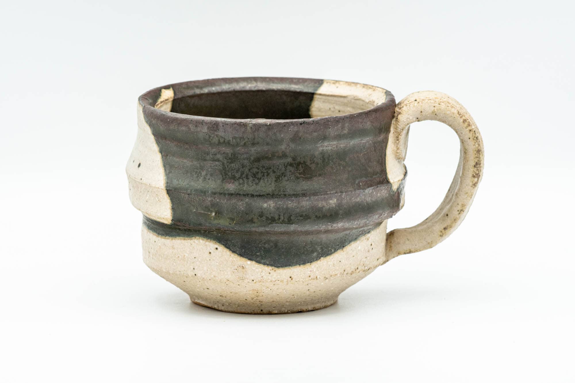 Japanese Teacup - Abstract Brown White Glazed Ushirode Yunomi - 200ml