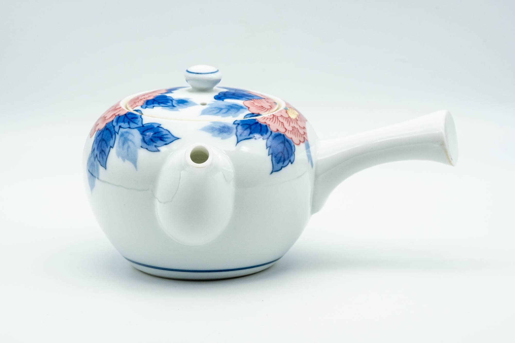 Japanese Kyusu - Blue Pink Floral Arita-yaki Porcelain Teapot - 300ml