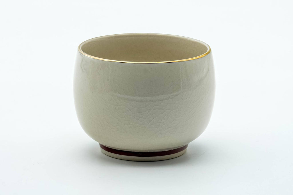 Japanese Teacup - Beige Red Floral Kutani-yaki Yunomi - 140ml