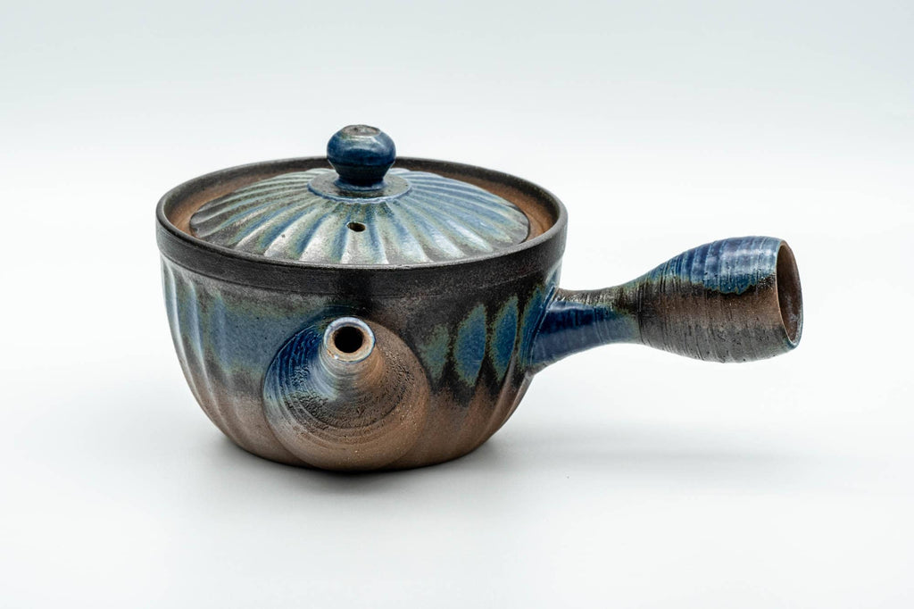 Japanese Kyusu - Blue Brown Wavy Body Nozomi Teapot - 225ml