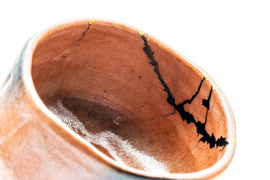 Japanese Matcha Bowl - Pink Gold Kintsugi Raku Chawan - 250ml