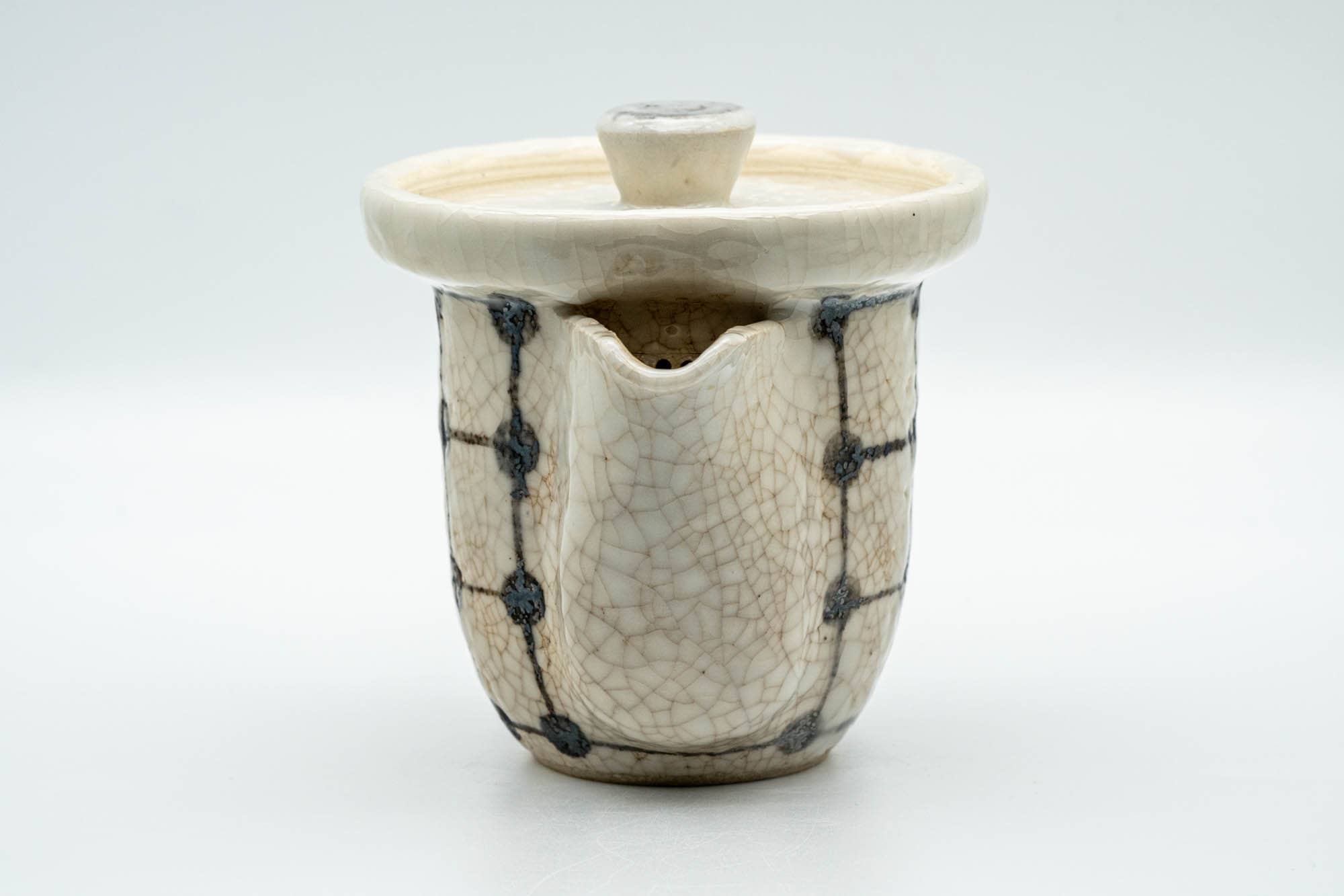 Japanese Houhin - Large Checkered White Crazed Glazed Do-ake Teapot - 220ml