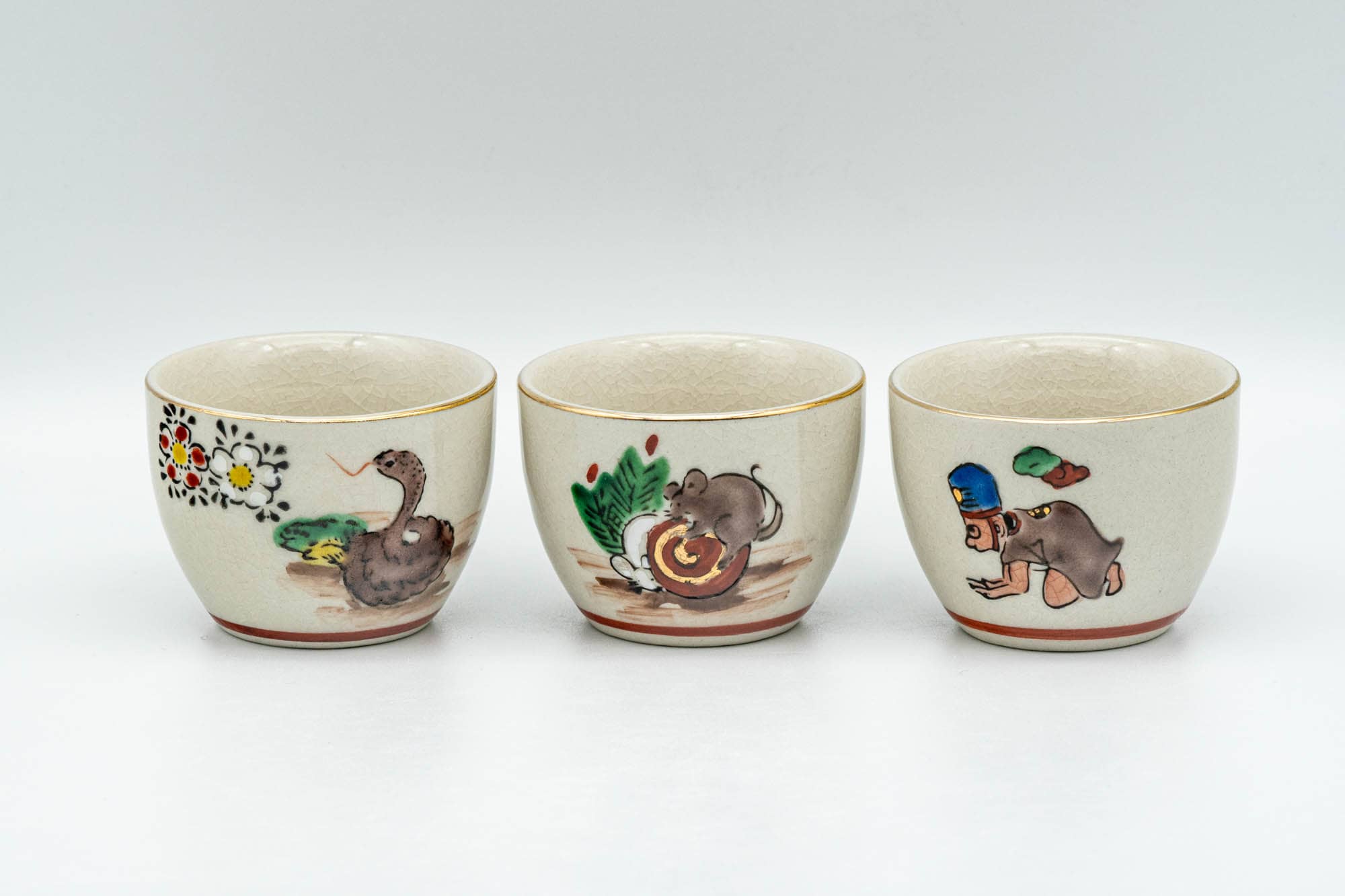 Japanese Teacups - Set of 10 Uniquely Decorated Kutani-yaki Guinomi - 40ml