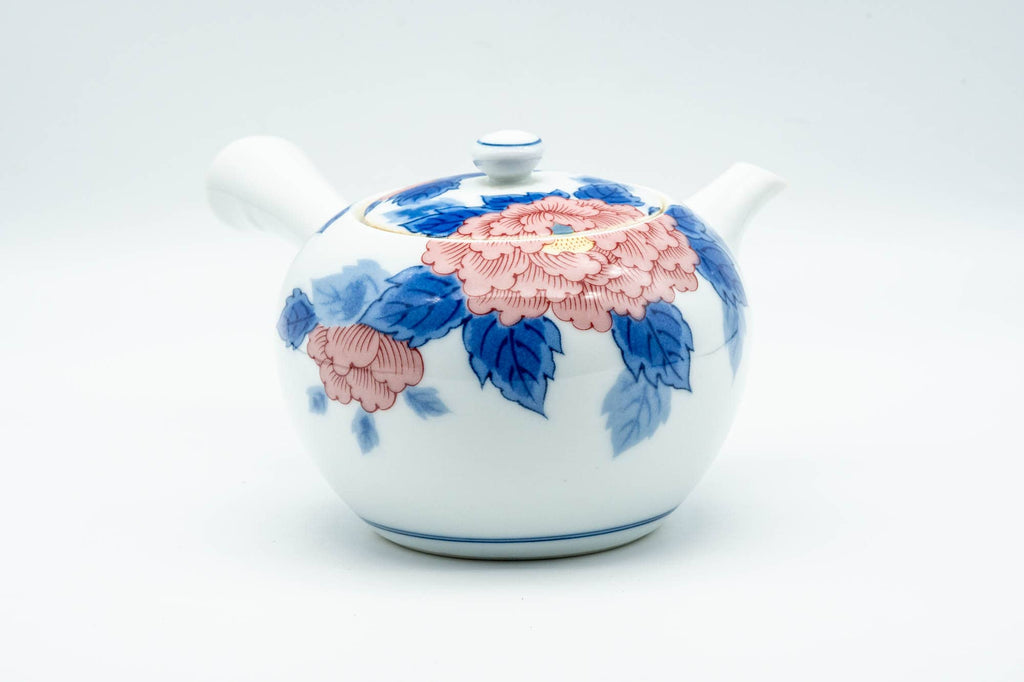 Japanese Kyusu - Blue Pink Floral Arita-yaki Porcelain Teapot - 300ml