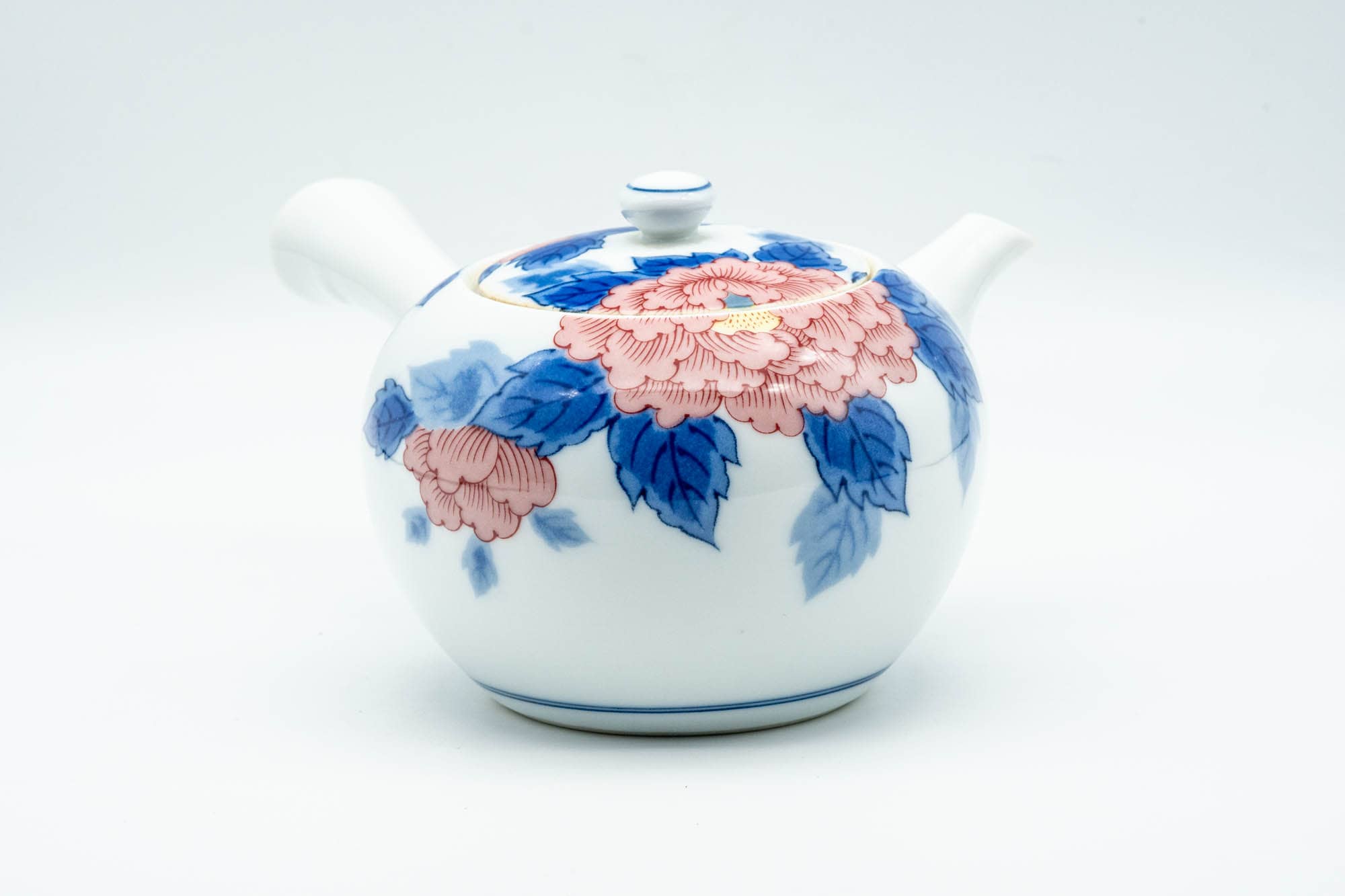 Japanese Kyusu - Blue Pink Floral Arita-yaki Porcelain Teapot - 300ml