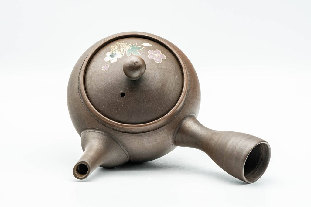 Japanese Kyusu - Floral Brown Glazed Mesh Teapot - 250ml