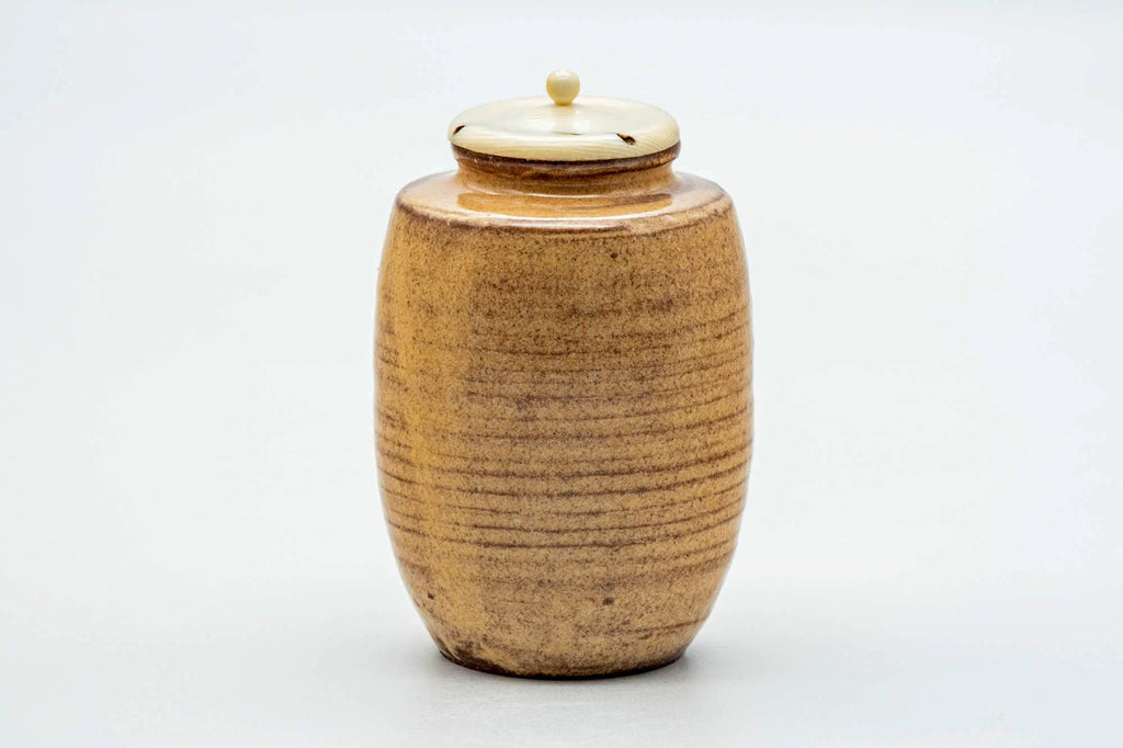 Japanese Chaire - 大野瑞峰 Mizumine Ōno - Beige Biwa-iro Loquat Glazed Hagi-yaki Tea Caddy