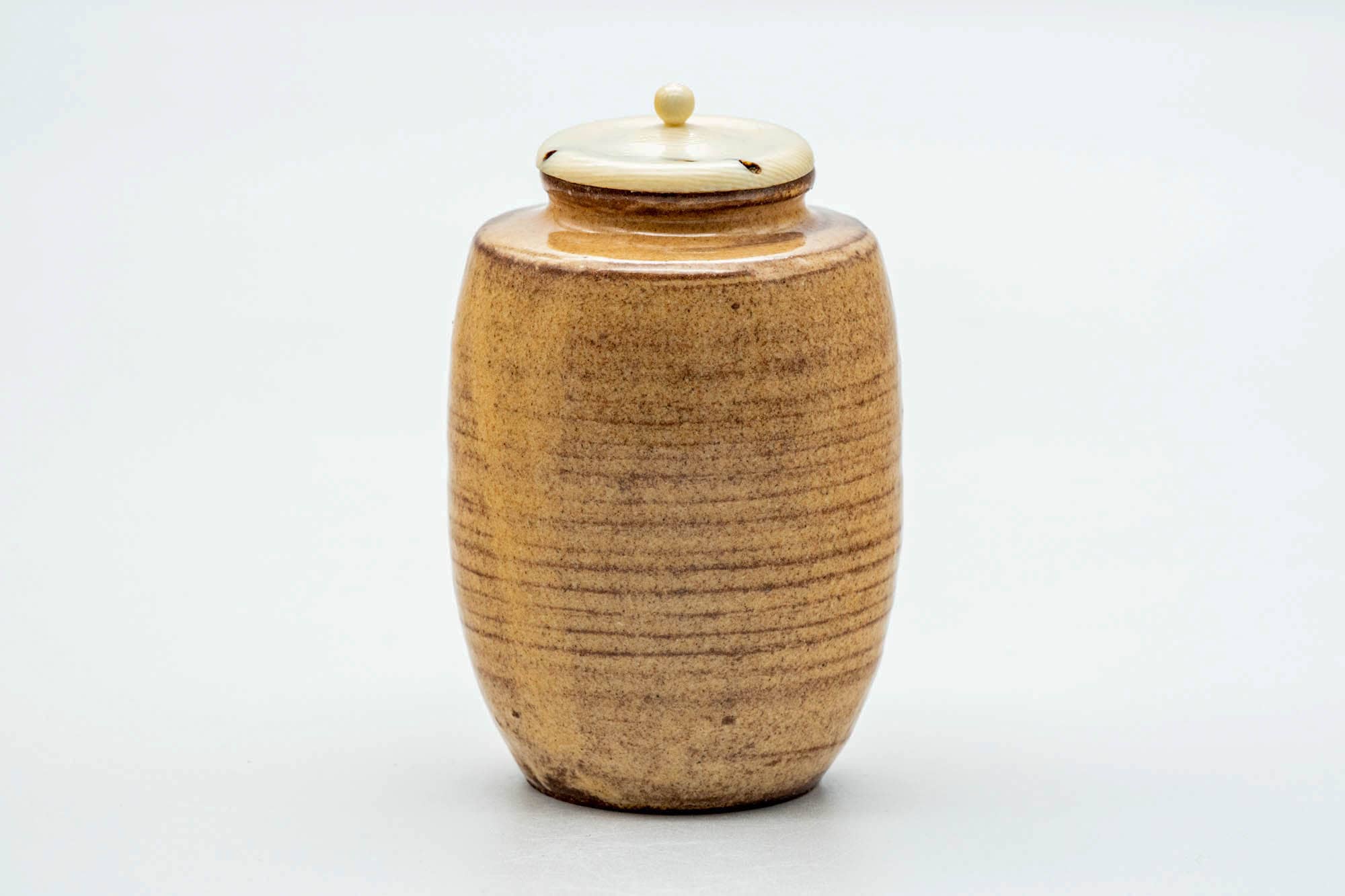 Japanese Chaire - 大野瑞峰 Mizumine Ōno - Beige Biwa-iro Loquat Glazed Hagi-yaki Tea Caddy