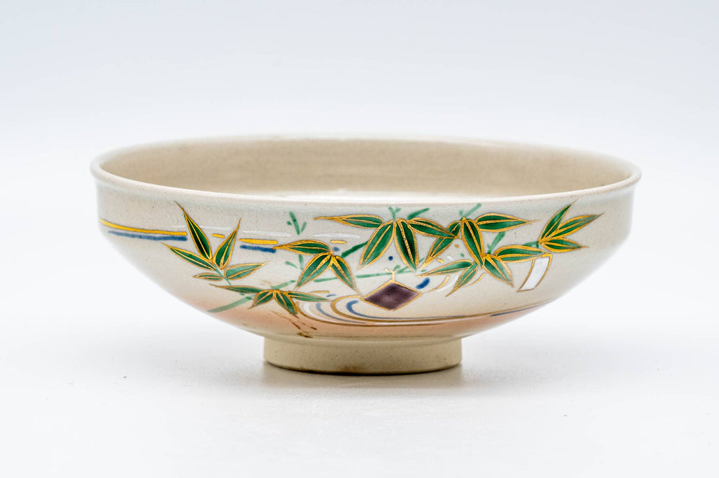 Japanese Matcha Bowl - Green Gold Bamboo Kyo-yaki Summer Chawan - 150ml
