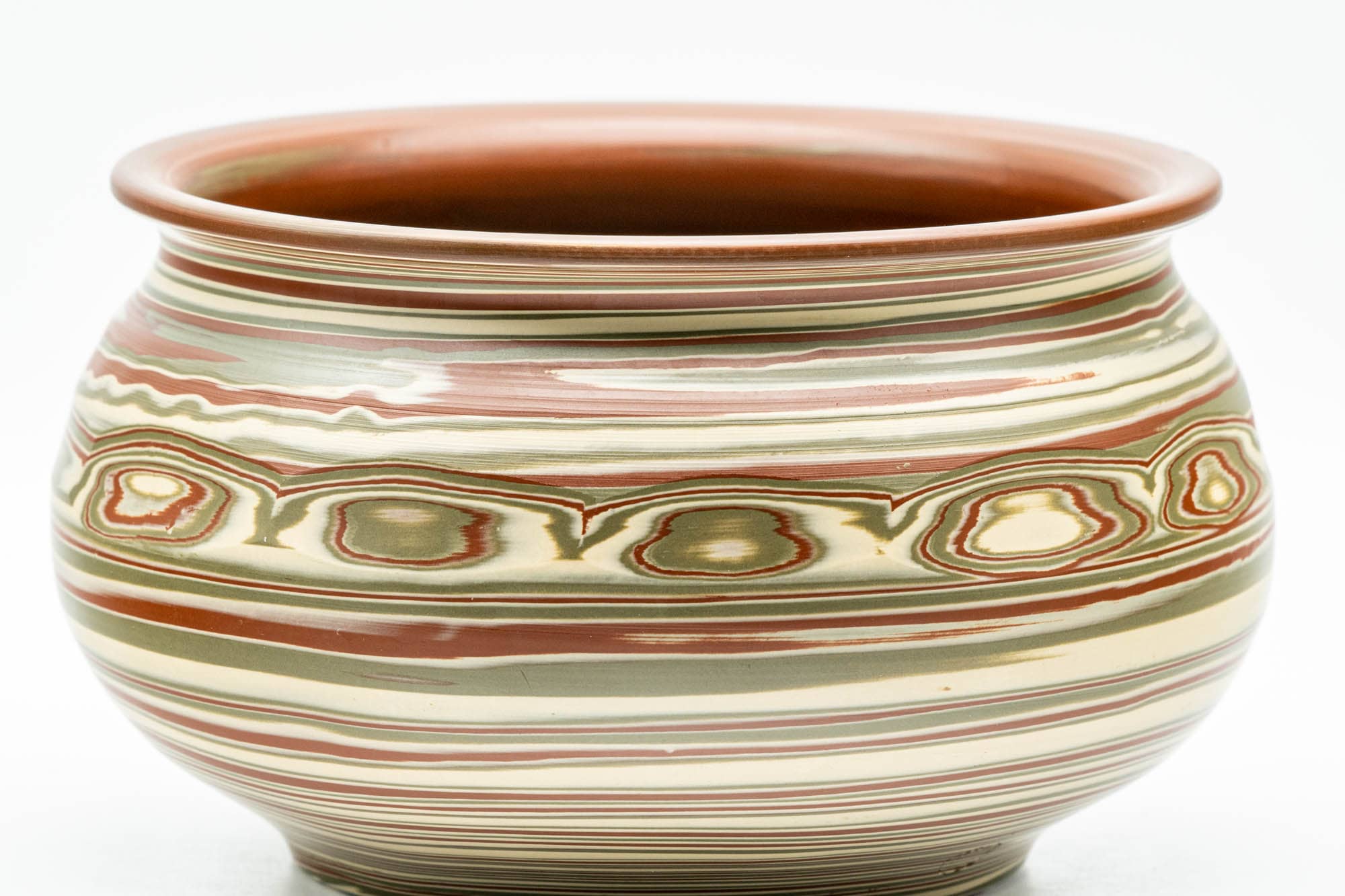 Japanese Kensui - Carved Nerikomi Tokoname-yaki Water Bowl - 600ml
