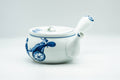 Japanese Kyusu - Blue Rickshaw Lamp Decorated White Porcelain Arita-yaki Debeso Teapot - 400ml