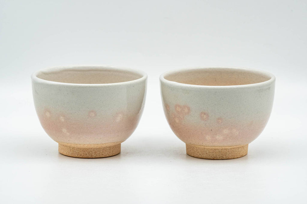 Japanese Teacups - Pair of Gohonte Pink Spotted Hagi-yaki Yunomi - 90ml