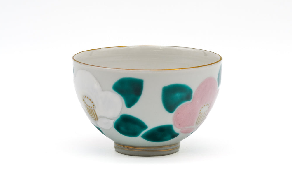 Hand-painted Camellias Kiyomizu-yaki Yunomi - 120ml