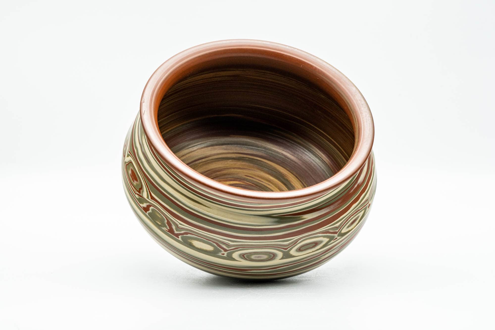 Japanese Kensui - Carved Nerikomi Tokoname-yaki Water Bowl - 600ml