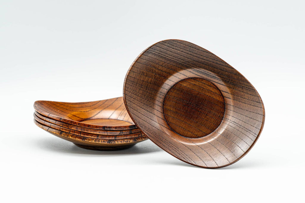 Japanese Chataku - Set of 5 Oval-shaped Wooden Tea Saucers