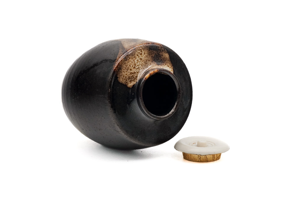 Japanese Chaire - Kyo-yaki Matcha Tea Caddy with Teal Silk Shifuku