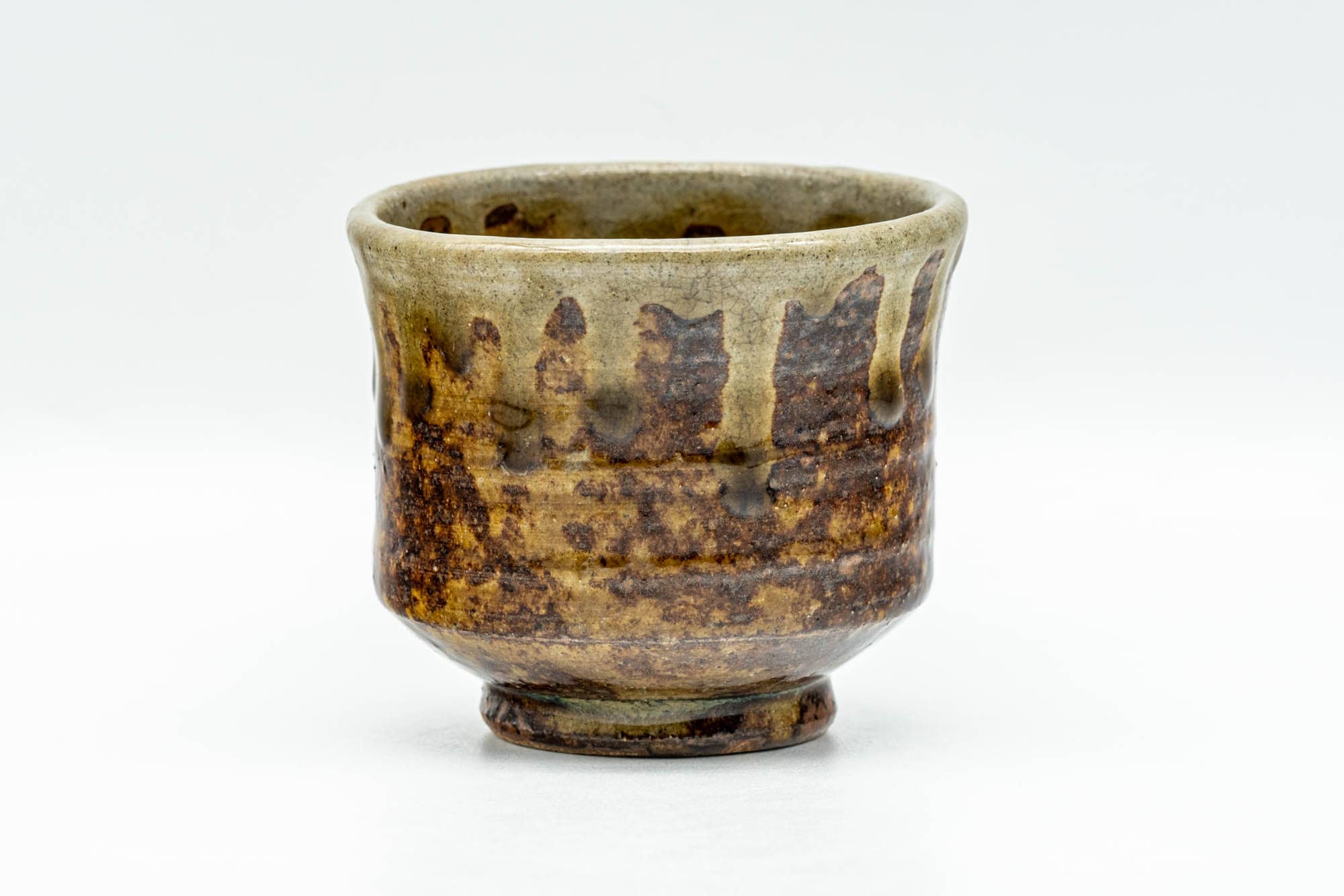 Japanese Teacup - Earthy Brown and Green Drip-Glazed Yunomi - 90ml