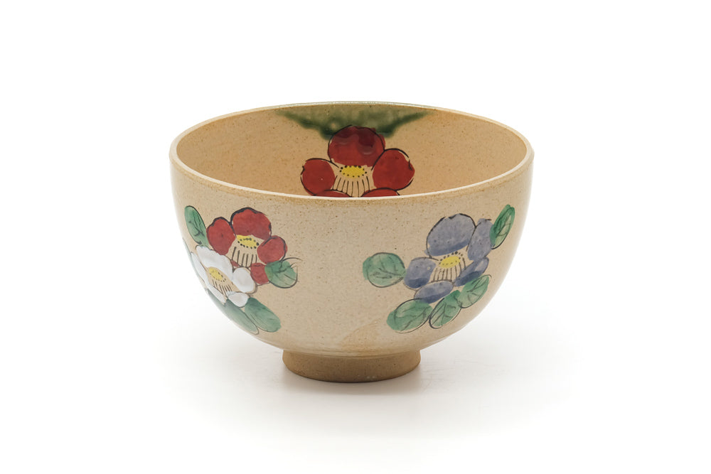 Japanese Matcha Bowl - Beige Camellias Chawan - 400ml