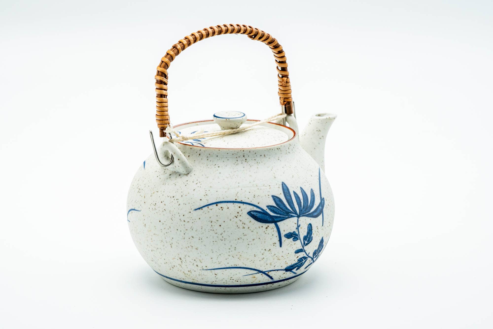 Japanese Dobin - Blue Floral White Textured Arita-yaki Porcelain Teapot - 500ml