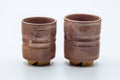 Japanese Teacups - Pair of Beige White Drip-Glazed Waisted Hagi-yaki Meoto Yunomi