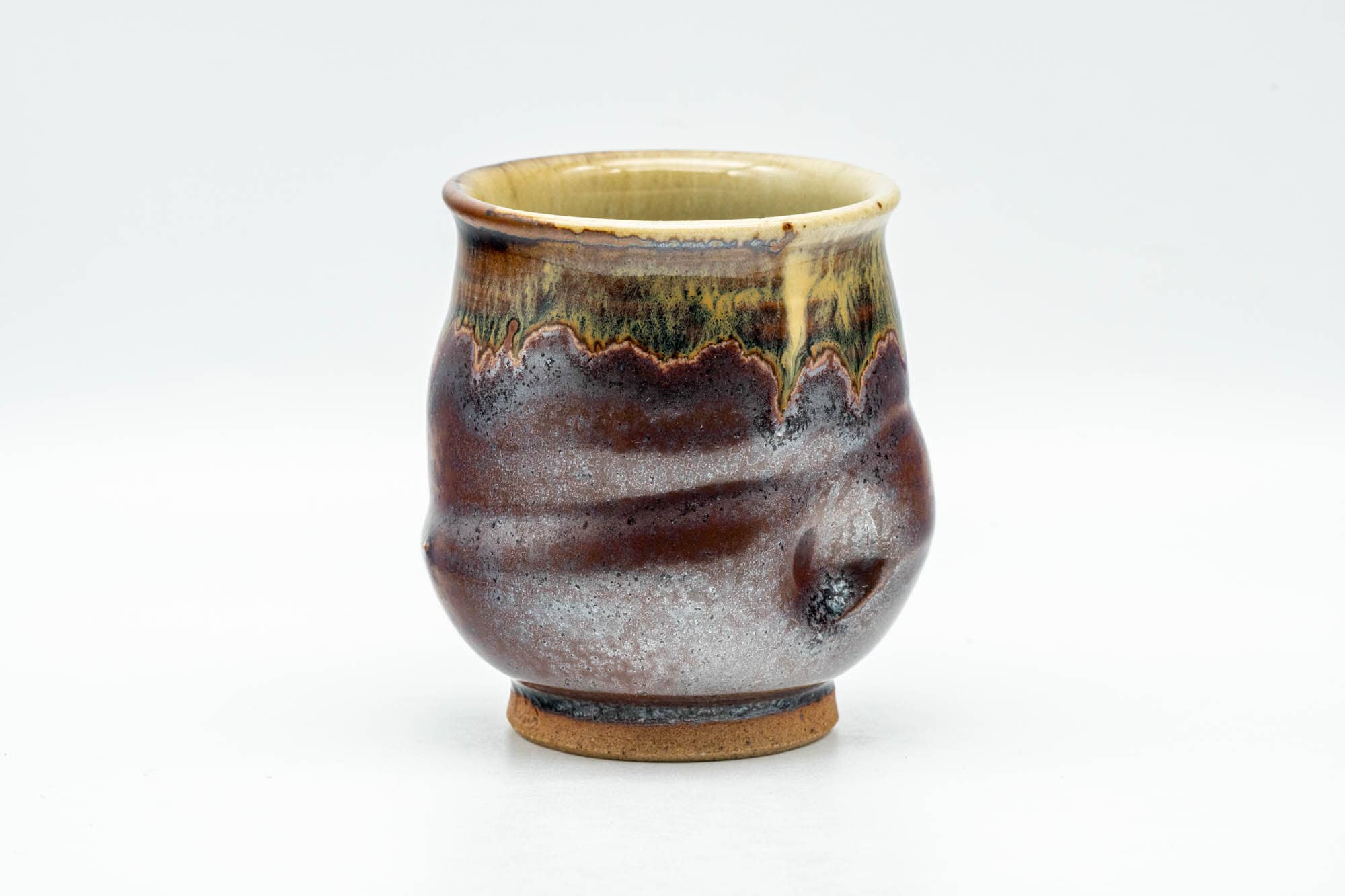 Japanese Teacup - Abstract Brown Yellow Drip-Glazed Wabi-Sabi Yunomi - 130ml