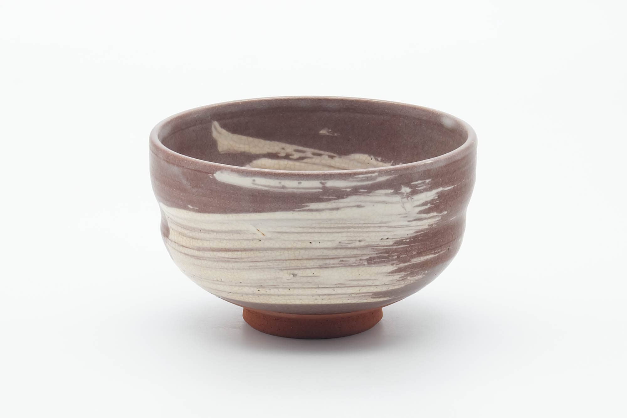 Japanese Matcha Bowl - Magenta Grey White Hakeme Chawan - 400ml