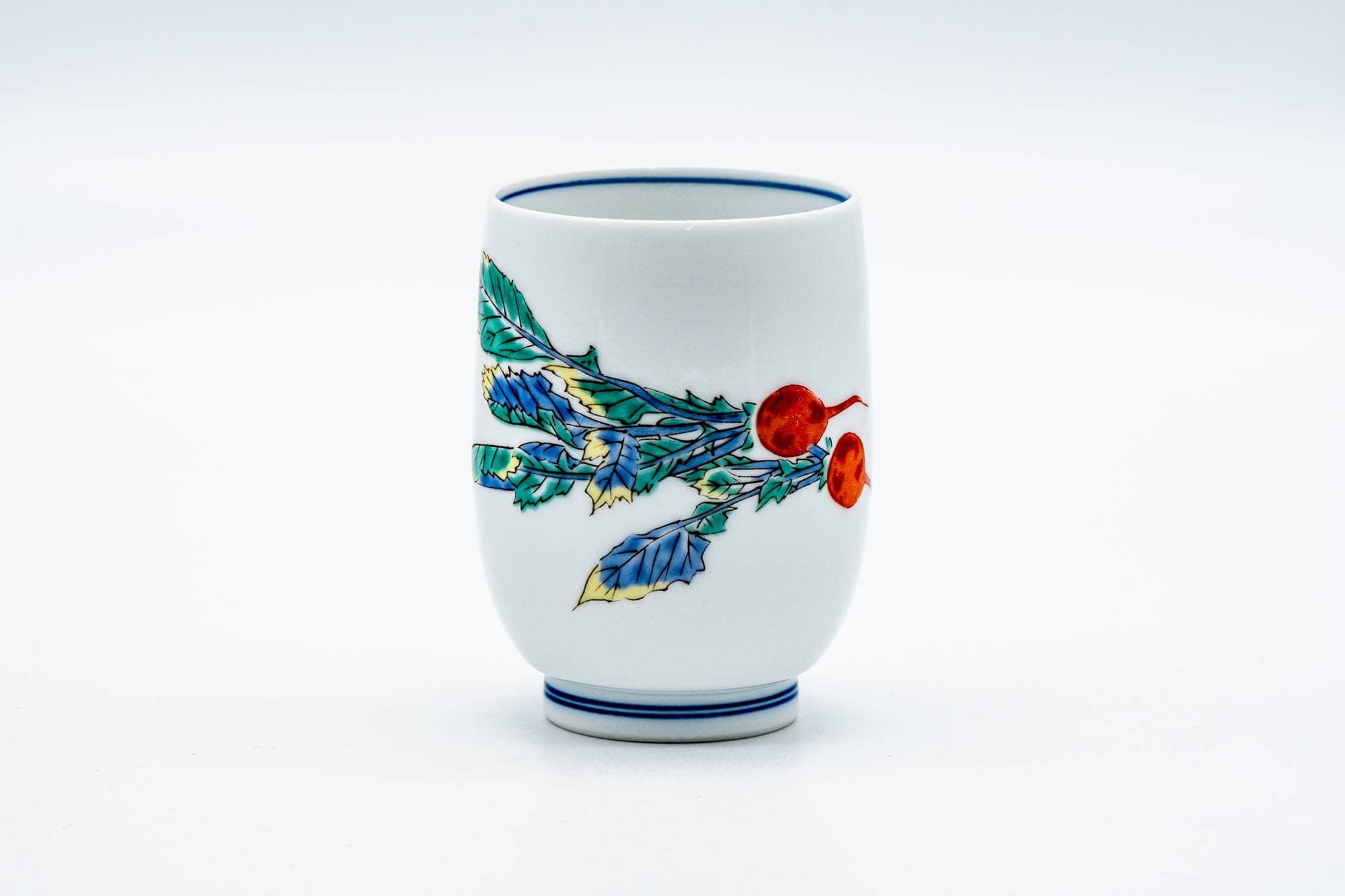 Japanese Teacup - White Porcelain Painted Turnips Arita-yaki Yunomi - 120ml