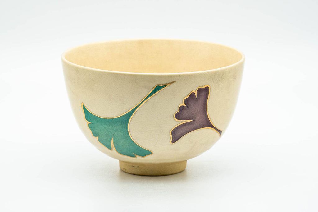 Japanese Matcha Bowl - Green, Purple, and Red Ginkgo Kyo-yaki Chawan - 400ml