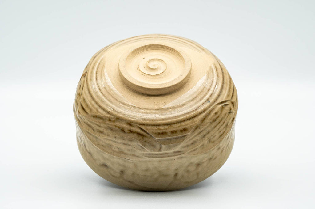 Japanese Matcha Bowl - Beige Green Drip-Glazed Carved Kyo-yaki Chawan - 300ml