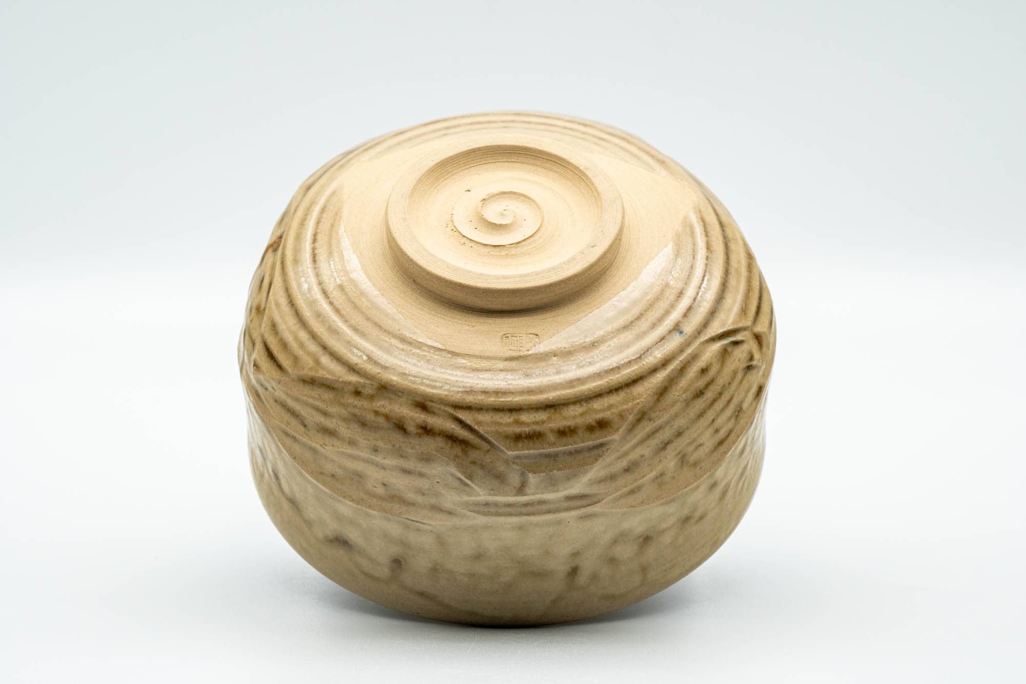 Japanese Matcha Bowl - Beige Green Drip-Glazed Carved Kyo-yaki Chawan - 300ml