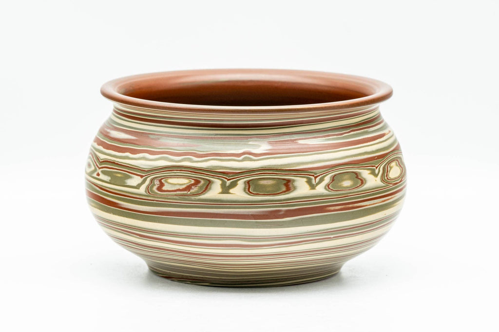 Japanese Kensui - Carved Nerikomi Tokoname-yaki Water Bowl - 600ml