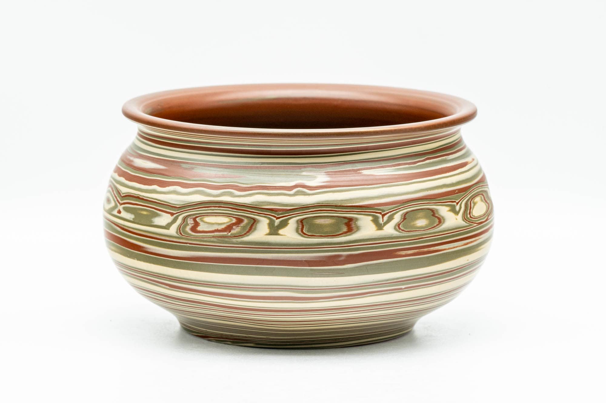 Japanese Kensui - Carved Nerikomi Tokoname-yaki Water Bowl - 600ml