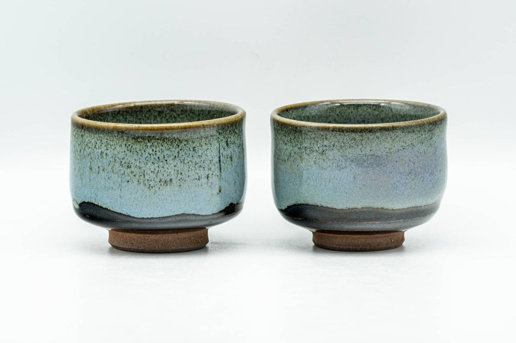 Japanese Teacups - Pair of Blue Hare's Fur Glazed Guinomi - 70ml