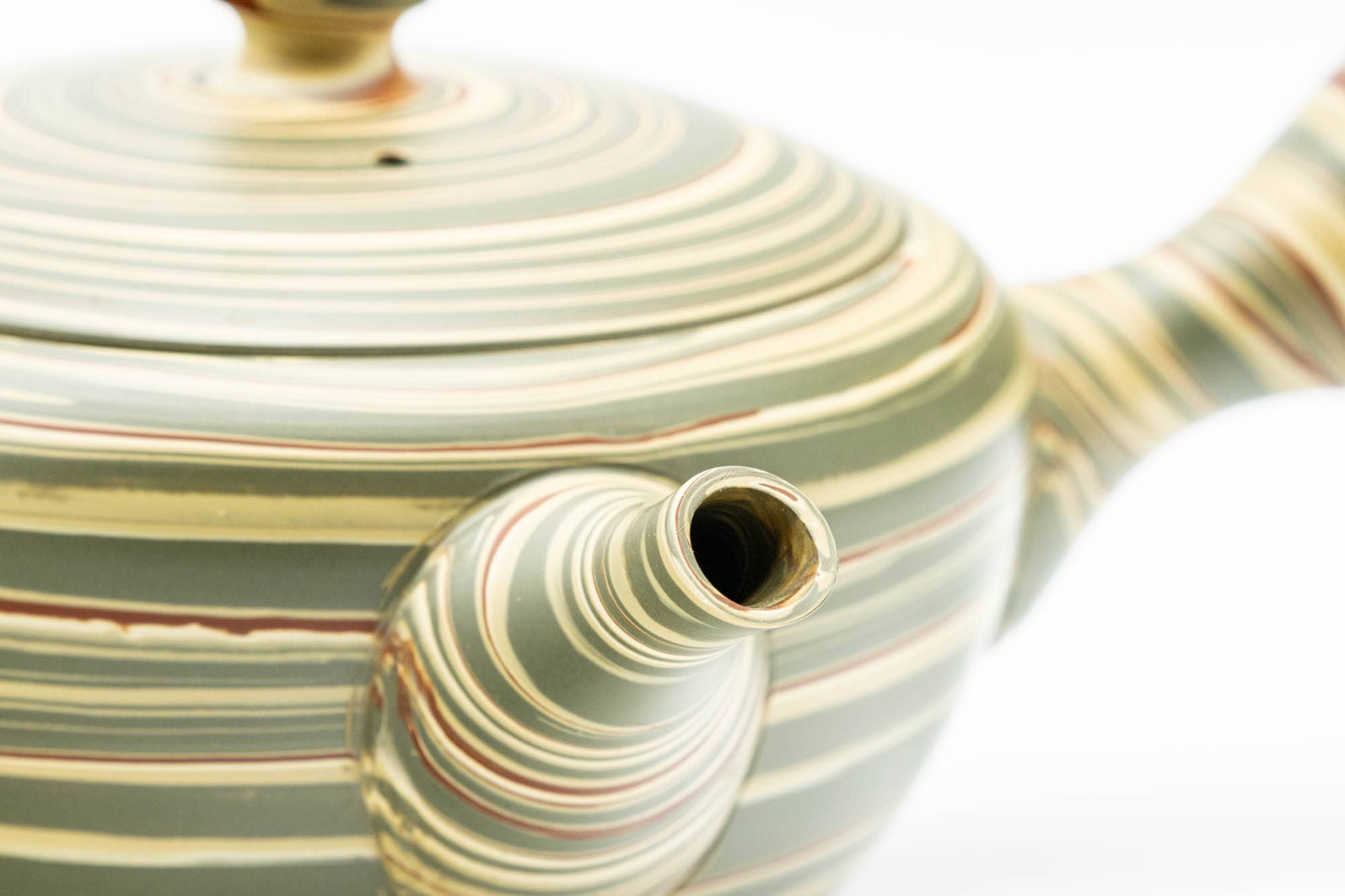 Japanese Kyusu - 陶仙 Tosen Hida - Green Yellow Spiraling Nerikomi Tokoname-yaki Teapot - 200ml