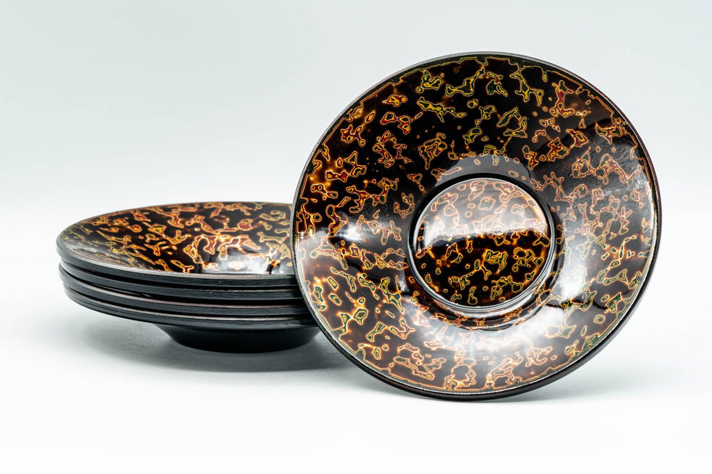 Japanese Chataku - Set of 5 唐塗 Kara-nuri Urushi Lacquerware Tea Saucers