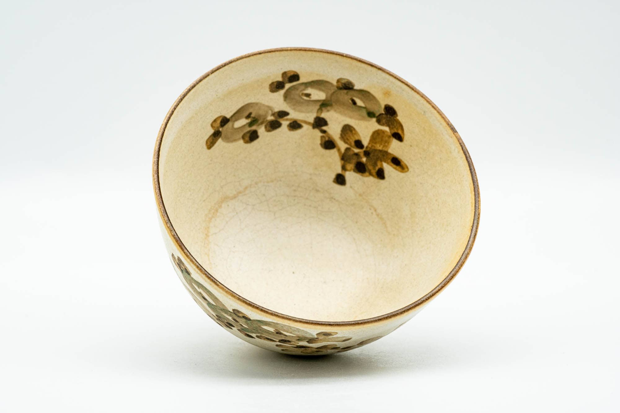 Japanese Teacup - Matte Beige Floral Kiyomizu-yaki Yunomi - 140ml