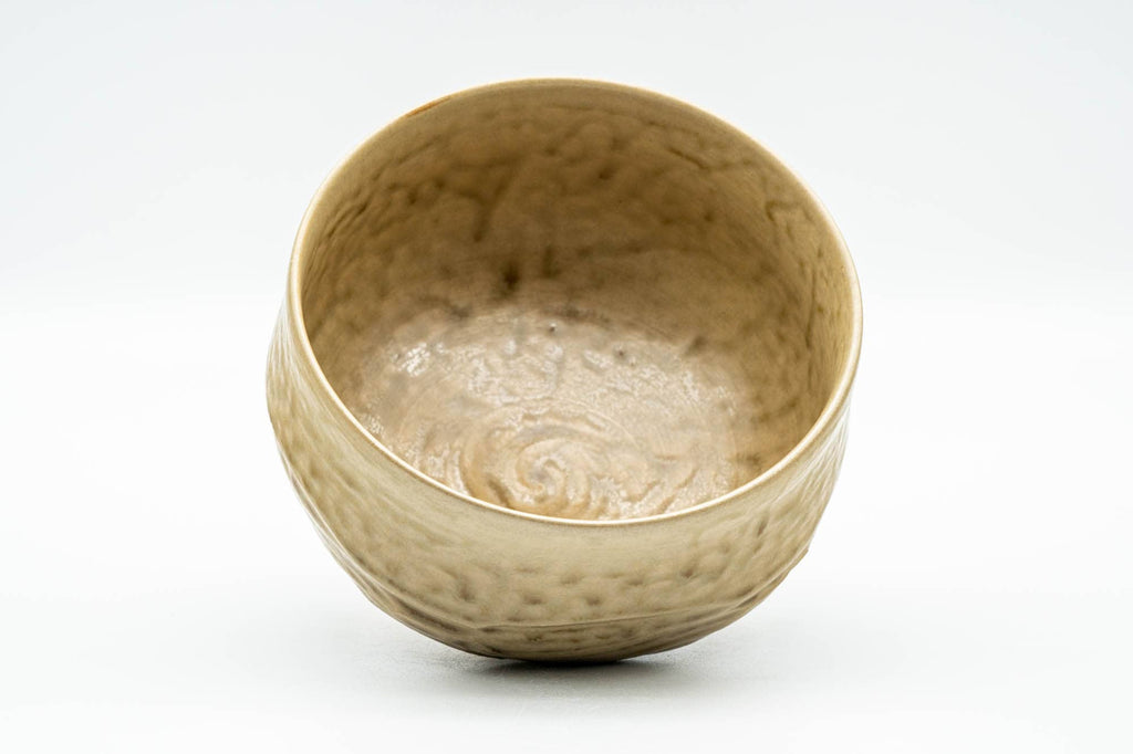 Japanese Matcha Bowl - Beige Green Drip-Glazed Carved Kyo-yaki Chawan - 300ml