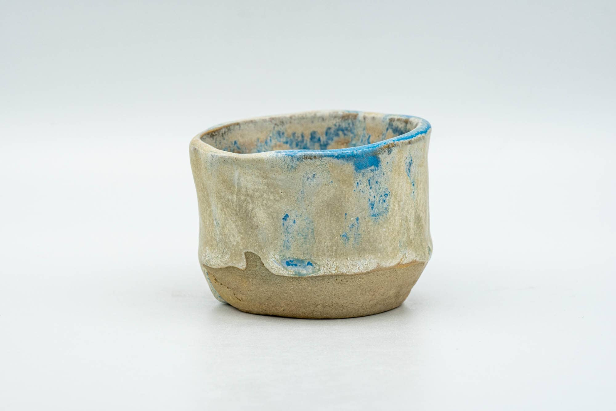 Japanese Teacup - Cloudy White and Blue Glazed Wabi-Sabi Guinomi - 60ml