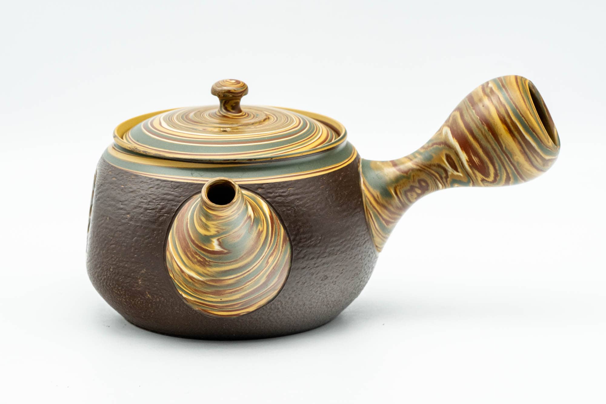 Japanese Kyusu - Engraved Floral Nerikomi Textured Tokoname-yaki Debeso Teapot - 240ml