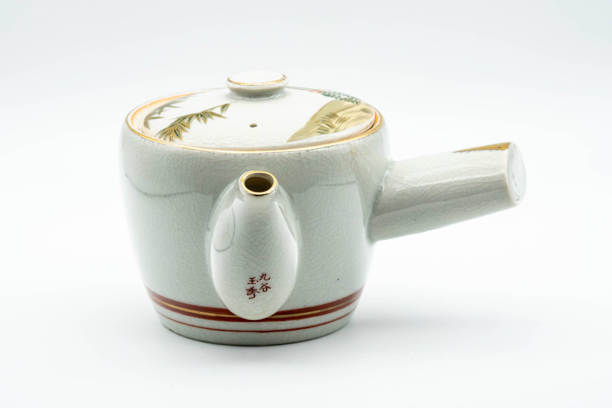 Japanese Kyusu - Bamboo Peacock Kutani-yaki Ceramic Filter Teapot - 400ml